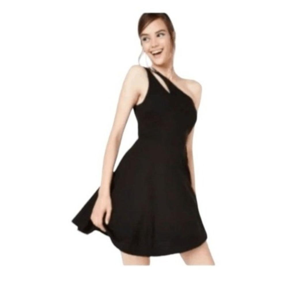 City Studio One Shoulder Mini Dress Black‎ Asymmetrical A-Line Skater 13